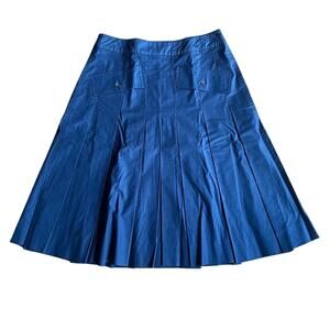 PERRY ELLIS Navy Pleaded Cotton Skirt Size 4